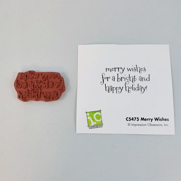 Merry Wishes Rubber Cling Stamp Impression Obsession Bright Holiday Christmas - Picture 2 of 7